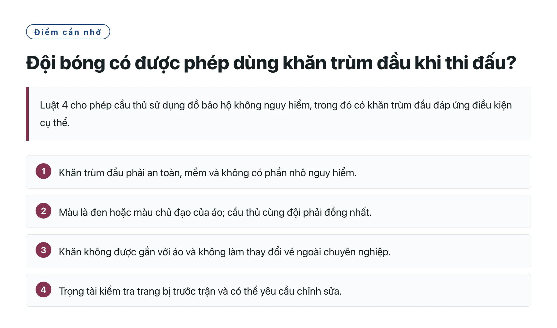 Đội bóng có được phép dùng khăn trùm đầu khi thi đấu?——全文要点速览